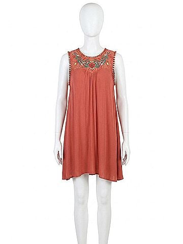 Umgee Sleeveless With Floral Embroidered Yoke Dress in Bossa Nova (view 1)