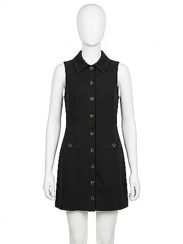 Entro Button Front Mini Dress in Black (view 1)