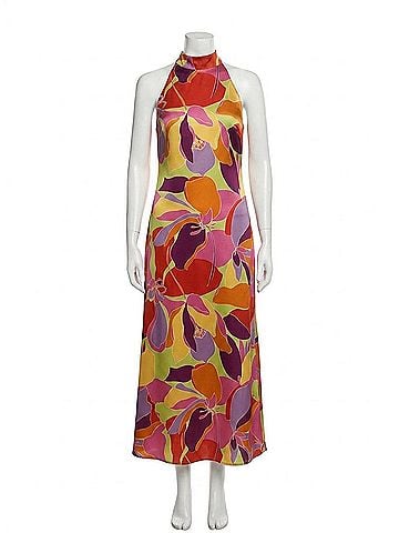 Karlie Floral Satin Mock Halter Maxi Dress in Multi (view 1)