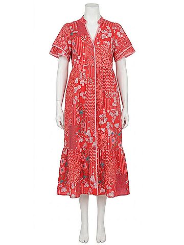 Entro Button Front Midi Dress in Pink Multi (view 1)