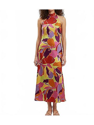 Karlie Floral Satin Mock Halter Maxi Dress in Multi (view 2)