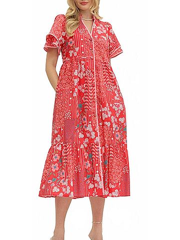 Entro Button Front Midi Dress in Pink Multi (view 2)