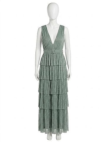 Karlie V-Neck Maxi Dress in Metallic Green (view 1)