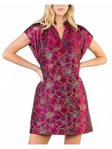 THML Cassandra Floral Brocade Dress in Purple/ Pink (view 2)