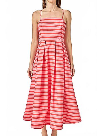 English Factory Margaret Pleated Midi Dress in Pink (view 2)