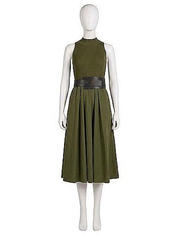 Elan Sleeveless Mock Neck Midi Dress in Olive (view 1)