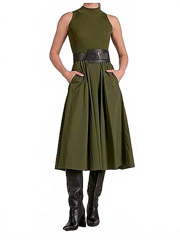 Elan Sleeveless Mock Neck Midi Dress in Olive (view 2)
