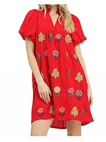 Umgee Zinnia Dress in Tomato Red (view 2)