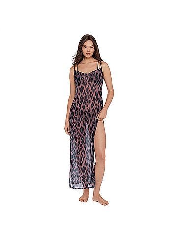 Steve Madden Mesh Cowl Neck Maxi Dress in Natural Leopard (view 2)