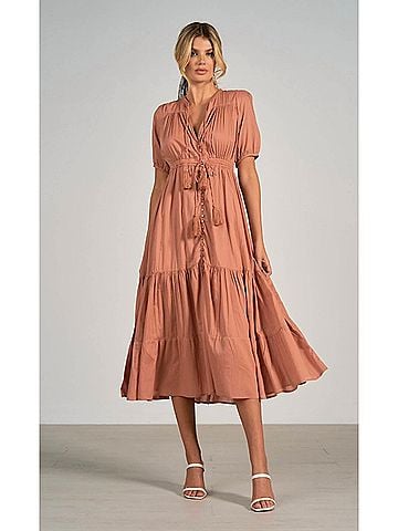 Elan Short Sleeve Midi Dress in Dusty Pink (view 2)
