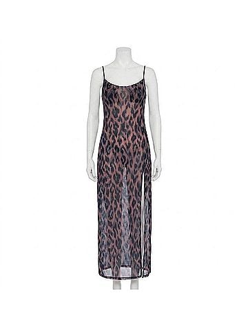 Steve Madden Mesh Cowl Neck Maxi Dress in Natural Leopard (view 1)