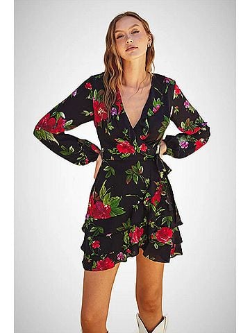 Dress Forum Sweet Talk Ruffled Surplice Mini Dress in Midnight Dahlia (view 2)
