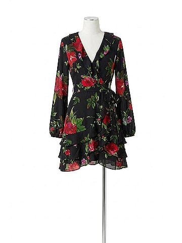 Dress Forum Sweet Talk Ruffled Surplice Mini Dress in Midnight Dahlia (view 1)