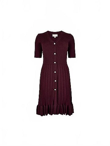 APRICOT Ribbed Fit &amp; Flare Dress in Burgundy (view 1)