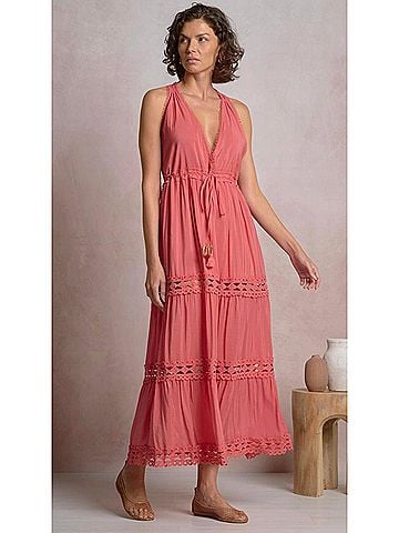 Elan Flowy Vneck Maxi Dress in Bright Pink (view 2)