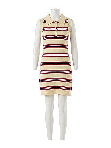 Le Lis Sleeveless Collared Sweater Dress in Butter/Red Stripe (view 1)