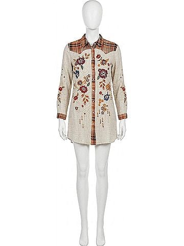 Johnny Was Olivia Western Shirt Tunic Dress in Stripe Multi (view 1)