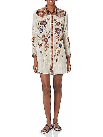 Johnny Was Olivia Western Shirt Tunic Dress in Stripe Multi (view 2)