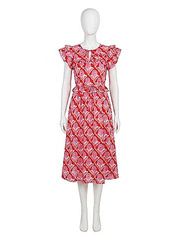 TCEC Floral Ruffle Sleeves Midi Dress in Red (view 1)