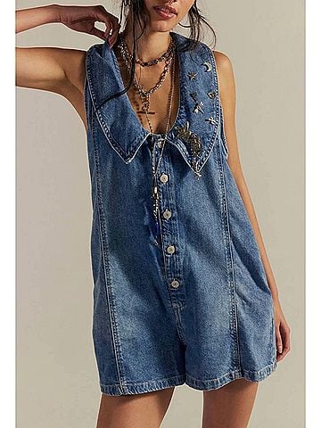 Free People Dover Racerback Playsuit in Blue (view 2)