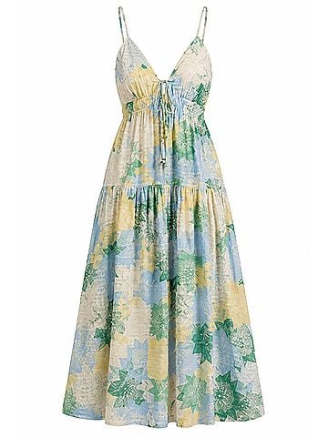 Elan Printed Spaghetti Strap Maxi Dress in Mint Crochette (view 1)