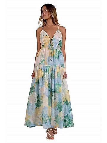 Elan Printed Spaghetti Strap Maxi Dress in Mint Crochette (view 2)