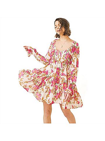 Flying Tomato Floral Print Mini Dress in Ivory (view 2)