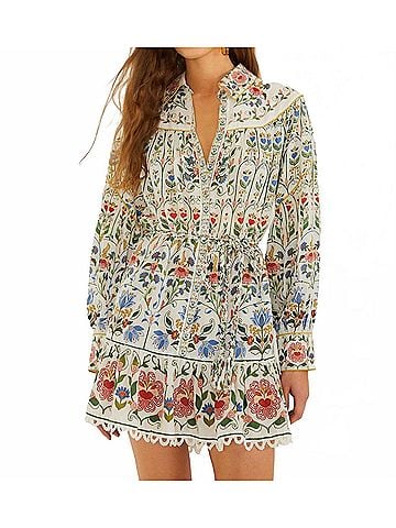 FARM Rio Stitched Garden Mini Dress in Stitched Garden Off-White (view 2)
