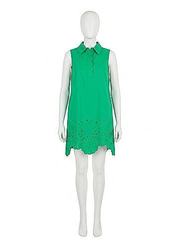 Entro Sleeveless Eyelet Mini Dress in Green (view 1)