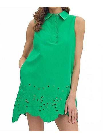 Entro Sleeveless Eyelet Mini Dress in Green (view 2)
