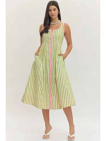Entro Palm Beach Midi Dress in Green Stripe (view 2)
