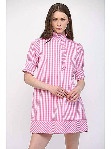 Fate Camilla Ruffle Dress in Pink White (view 2)