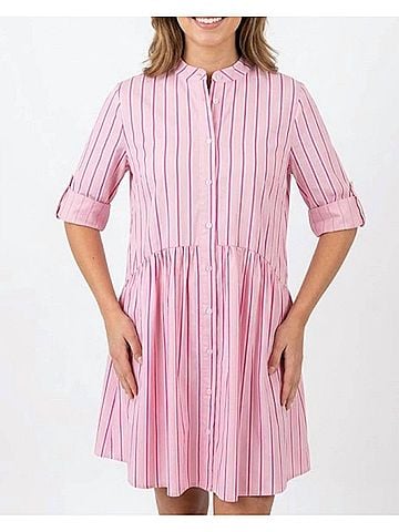 THML Striped Button Up Dress in Pink (view 2)