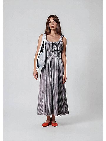 FRNCH Obea Midi Dress in Blue Denim (view 2)