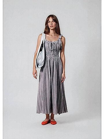 FRNCH Obea Midi Dress in Blue Denim (view 2)
