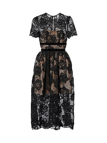 Self-Portrait Lace Velvet Bow Midi Dress in Black (view 1)