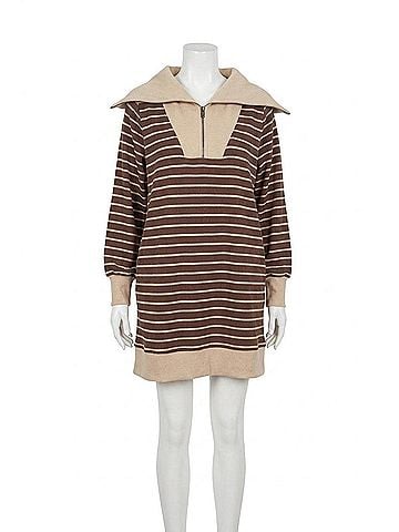 Entro Ribbed Zip Up Long Sleeve Mini Dress in Brown (view 1)