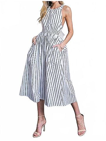 Flying Tomato Jet Set Dress in Black/White Stripe (view 2)