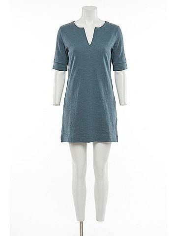 Lilla P Elbow Sleeve Split Neck Dress in Dusk (view 1)