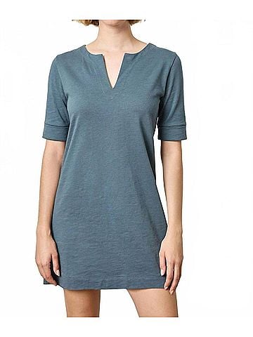 Lilla P Elbow Sleeve Split Neck Dress in Dusk (view 2)