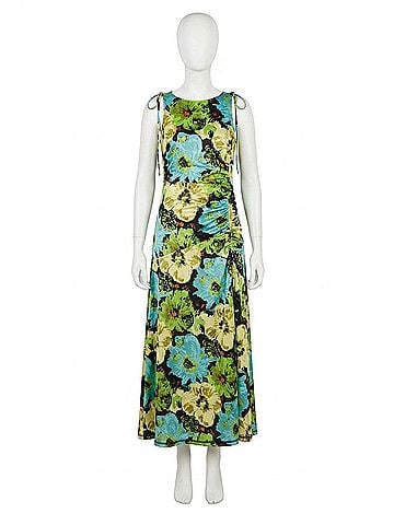 Ganni Printed Floral Lycra Jersey Gathered Dress in Multicolor (view 1)