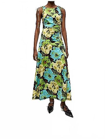 Ganni Printed Floral Lycra Jersey Gathered Dress in Multicolor (view 2)
