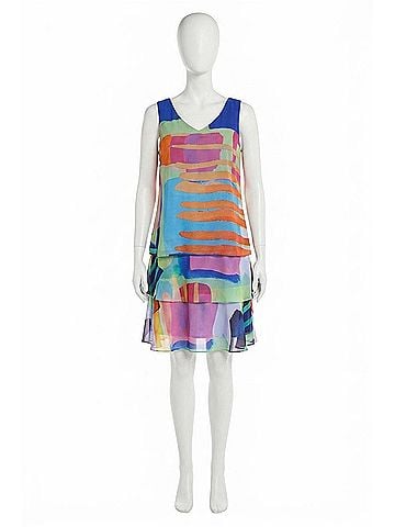 Frank Lyman Design V-Neck Layered Dress in Blue Multi (view 1)