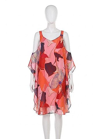 Frank Lyman Design Sleeveless Chiffon Cape Dress in Orange Multi (view 1)