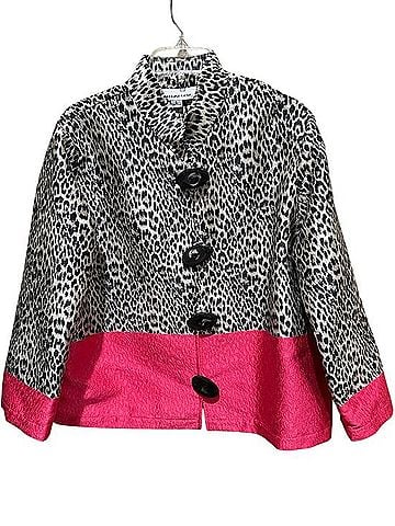 Caroline Rose Leopard Print Colorblock Statement Jacket Blazer (view 1)