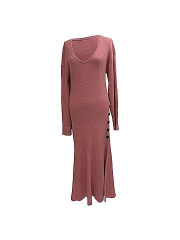 Self-Portrait Self-Portrait Knitted Scoop Neck Midi Dress in Pink Cotton (view 1)