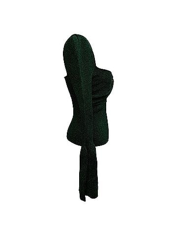 Self-Portrait Self-Portrait Lurex-Knit Bell-Sleeved Blouse in Olive Polyamide (view 2)