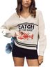 Anthropologie Graphic White Blue Pullover Sweater Size L - photo 1