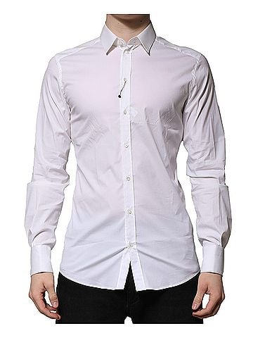 Dolce & Gabbana White Cotton GOLD Long Sleeves Formal Men's Shirt (view 1)