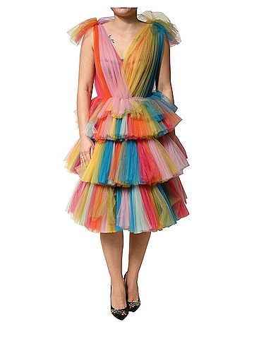 Dolce & Gabbana Multicolor Nylon Tiered Tulle Midi Women's Dress (view 1)